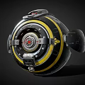 Futuristic Smart Machine With Spherical Design Black Yellow Stripes Red Silver Core Mechanical Components 3d model