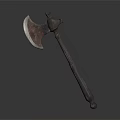 Medieval Axe Weapon With Rusted Metal Blade And Wooden Handle