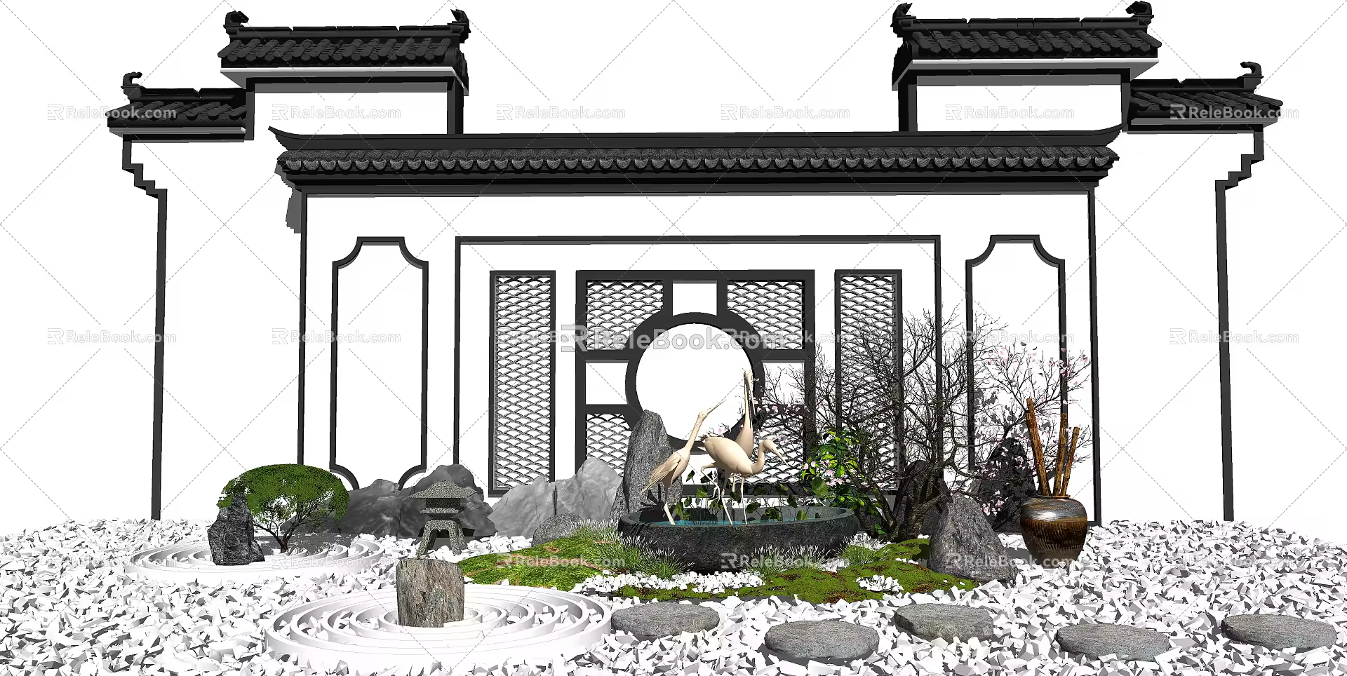 New Chinese style landscape sketch landscape sketch dry landscape tree 3d model