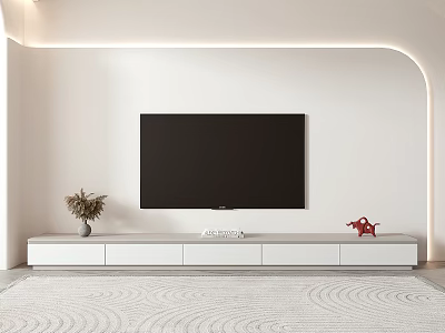 Modern White TV Stand With Black Wall Mounted TV And Decorative Accents 3d model