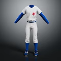 White Baseball Uniform With Red Number 41 Blue Long Sleeves Pants Socks And Shoes