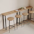 Modern Wooden Bar Counter Design With Four Stools And Light Colored Wall By Window
