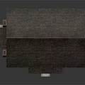 Cartoon Log Cabin Scene With Red Door And Windows Dark Brown Roof And Brick Chimneys