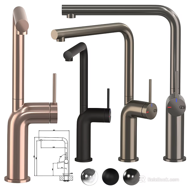 Stylish Faucet Designs With Various Metallic Finishes And Modern Structural Features 3d model 