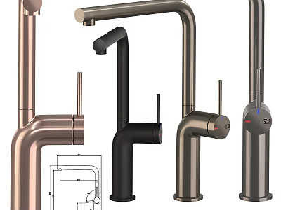 Stylish Faucet Designs With Various Metallic Finishes And Modern Structural Features 3d model