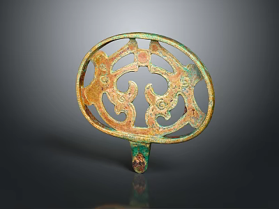 Ancient Chinese Bronze Circular Sculpture With Intricate Dragon Patterns And Green Patina Base Design 3d model