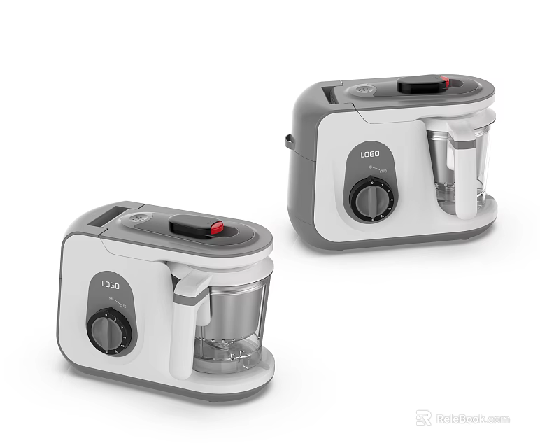 Modern White And Gray Kitchen Food Processors With Control Knob And Transparent Container 3d model 