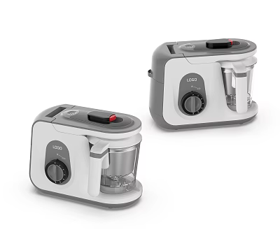 Modern White And Gray Kitchen Food Processors With Control Knob And Transparent Container 3d model