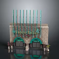 Café Style Decorative Ornament Combination With Stone Base Green Strips And Plant Accents