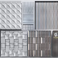 Diverse Modern Building Facade Designs Featuring Geometric Patterns Vertical Slats And Textured Panels 3d model