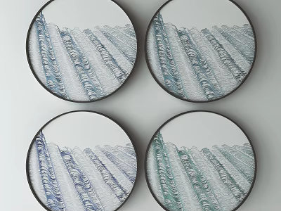 Round Wall Art With Wavy Blue Green White Patterns And Black Frames 3d model