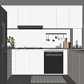 Modern Kitchen Interior With White Cabinets Black Appliances Countertop And Range Hood