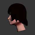 Stylized 3D Female Character Head With Brown Short Hair Purple Eyes And Yellow Eyeshadow