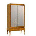 Classic Wooden Wardrobe with Carved Floral Branch Patterns Double Doors and Bottom Drawers