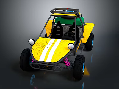 Off Road Terrain With Yellow Buggy Vehicle Large Tires And Open Structure 3d model