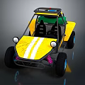 Off Road Terrain With Yellow Buggy Vehicle Large Tires And Open Structure
