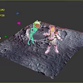 Astronaut In White Spacesuit Meeting Green Alien On Moon Surface With Rocks