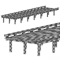 Wooden Road Boardwalk Structure With Wooden Planks Railings And Supporting Posts