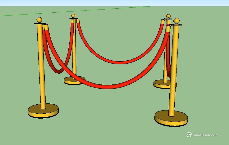 Golden Post Stanchion Fence With Red Ropes For Event Crowd Control 3d model 