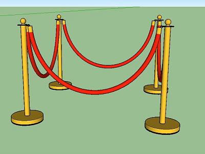 Golden Post Stanchion Fence With Red Ropes For Event Crowd Control 3d model