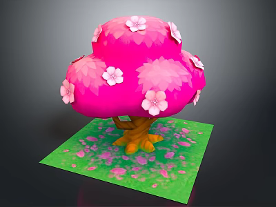 Cute Pink Blossom Tree With White Flowers Brown Trunk And Pink Petals On Green Grass 3d model