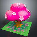 Cute Pink Blossom Tree With White Flowers Brown Trunk And Pink Petals On Green Grass