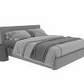 Double Bed With Soft Pillows Cozy Bedding Striped Blanket And Wooden Nightstand