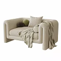 Comfortable Single Seater Sofa With Light Dark Tones Knitted Blanket And Round Square Pillows 3d model