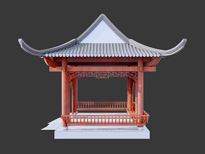Traditional Chinese Pavilion With Curved Eaves Tiled Roof And Carved Railings 3d model
