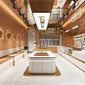 Elegant Modern Dessert Shop Interior Design With Marble Counter Display Area And Gold Lighting