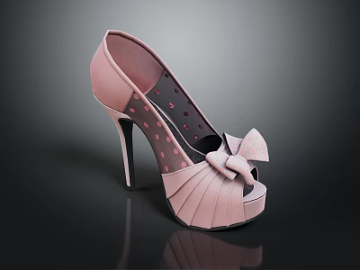 Pink High Heels with Bow Decoration and Polka Dot Peep Toe Design 3d model