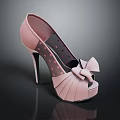 Pink High Heels with Bow Decoration and Polka Dot Peep Toe Design