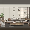 Modern Living Room Interior Design With Sofa Bookshelves Coffee Table And Plant