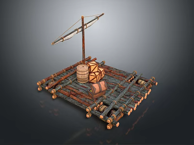 Ancient Wooden Siege Engine Structure With Lever Barrel Crate And Wheels 3d model
