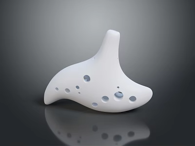 White Ceramic Ocarina Musical Instrument With Multiple Sound Holes And Shiny Reflective Surface 3d model