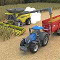 Efficient Agriculture Equipment With Combine Harvester And Tractor Loading Grain In Farm Field