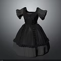 Gray Vintage Dress With Bow Detail Puffed Sleeves And Ruffled Hem