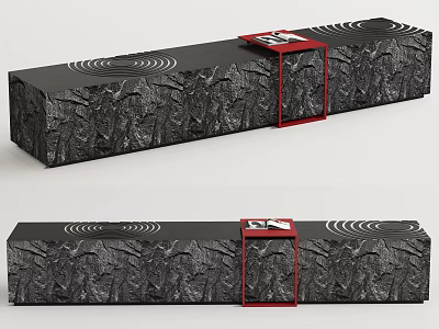 Modern Landscape Seating With Black Textured Surface And Red Side Table 3d model