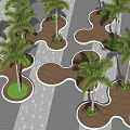 Modern Irregular Tree Pits Landscape Design With Palm Trees And Paved Ground 3d model