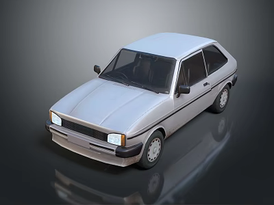 White Classic Hatchback Car With Sleek Surface And Reflection In 3D Rendering 3d model