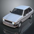 White Classic Hatchback Car With Sleek Surface And Reflection In 3D Rendering