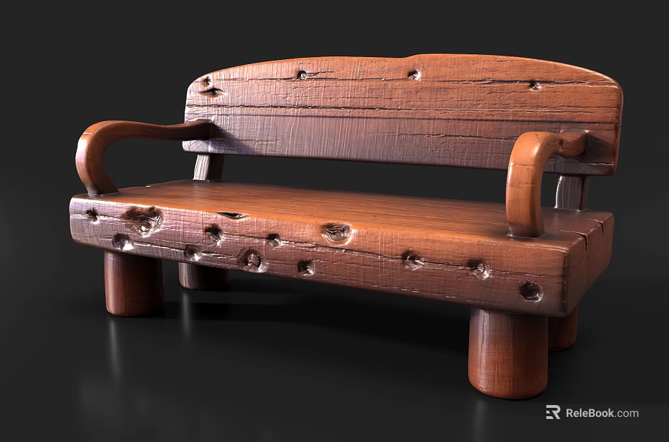 Wooden Outdoor Sofa with Natural Rustic Design Armrests and Decorative Holes for Garden Patio 3d model 