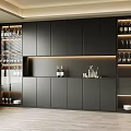 Elegant Modern Black Wine Cabinet With Multi layer Shelves Holding Wine Bottles And Glassware