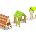 Wooden Playhouse with Colorful Green Roof and Pink Accents for Kids Outdoor Playground