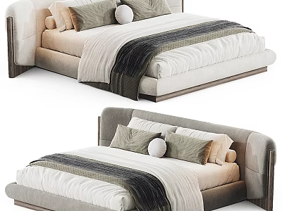Modern Stylish Double Bed With Upholstered Headboard Comfortable Mattress Soft Pillows And Cozy Bedding 3d model