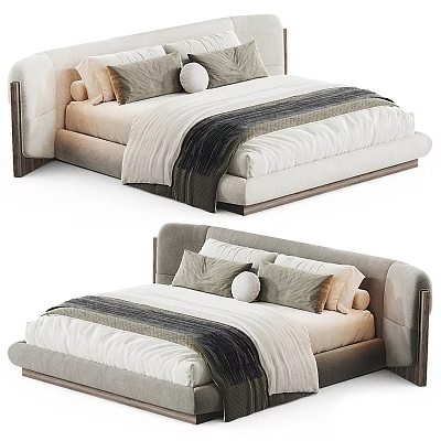 Modern Stylish Double Bed With Upholstered Headboard Comfortable Mattress Soft Pillows And Cozy Bedding 3d model