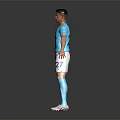 Football Player Wearing Blue Jersey White Shorts Number 2 Standing With Arms Outstretched Dark Background