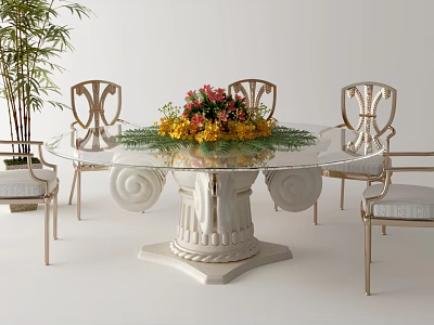 American Round Dining Table Chair Combination 3d model