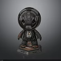 Mechanical Robot Character With Metallic Texture Round Head And Armored Body