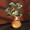 Orange Fu Vase Green Pine Decor Photo Check In Spot With Brown Wall Shadow